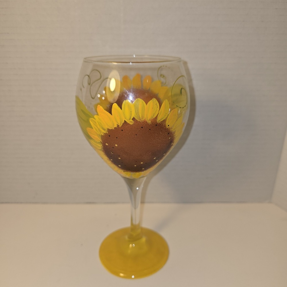 Hand Painted Sunflower Wine Glass Yellow Base Novelty Kitchen Barware Decor